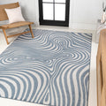 JONATHAN Y SCN103E-4 Maribo High-Low Abstract Groovy Striped Dark Blue/Cream 4 ft. x 6 ft. Indoor/Outdoor Area Rug for Patio, Ba
