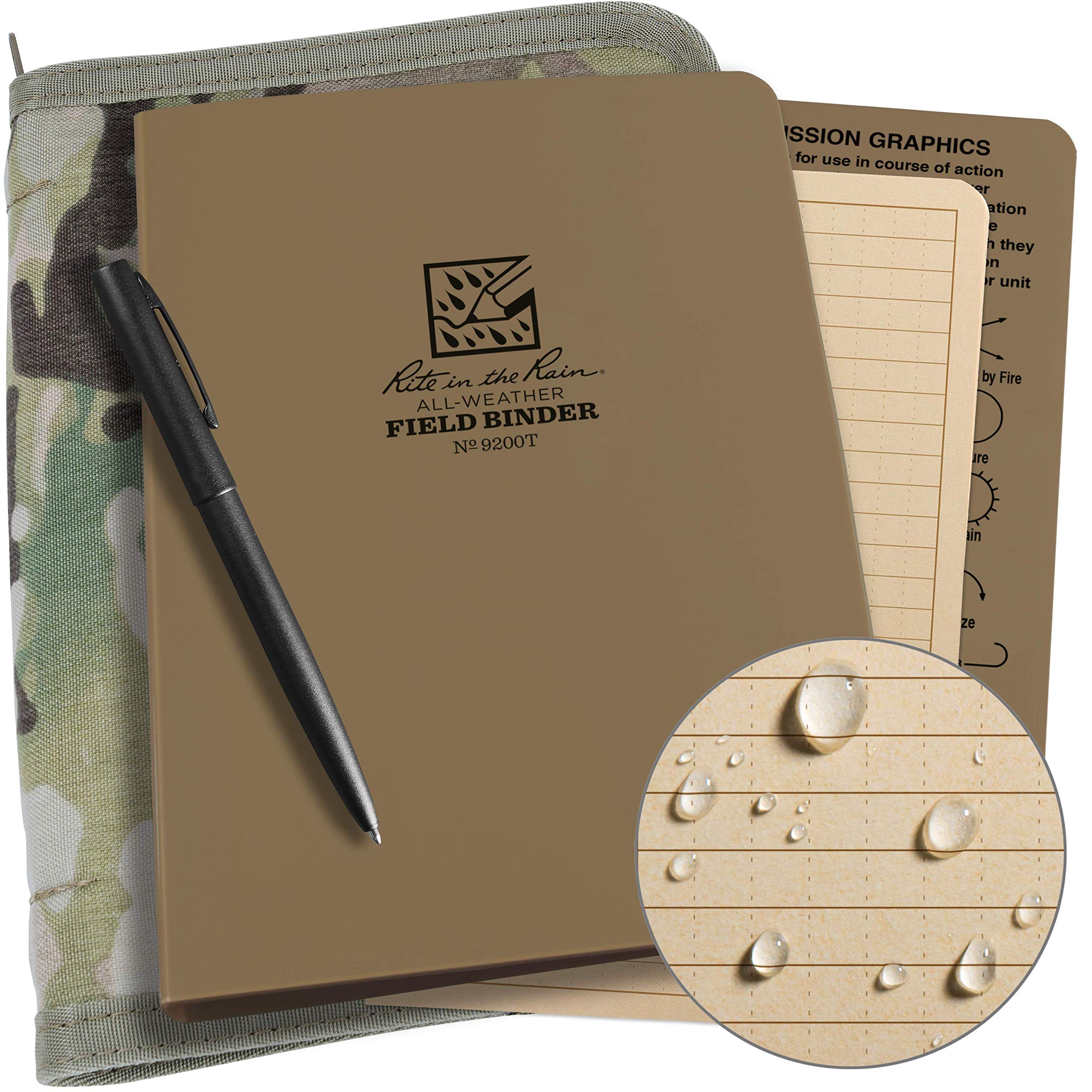 Rite In The Rain Weatherproof Binder Kit: Multicam Cordura Cover, Tan Binder, 50 Sheets Tan Universal Loose Leaf, Weatherproof P