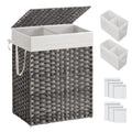 SONGMICS Laundry Hamper with Lid, 90L Clothes Hamper with 2 Removable Liner Bags, 6 Mesh Bags, Wicker Laundry Basket, Double Lau