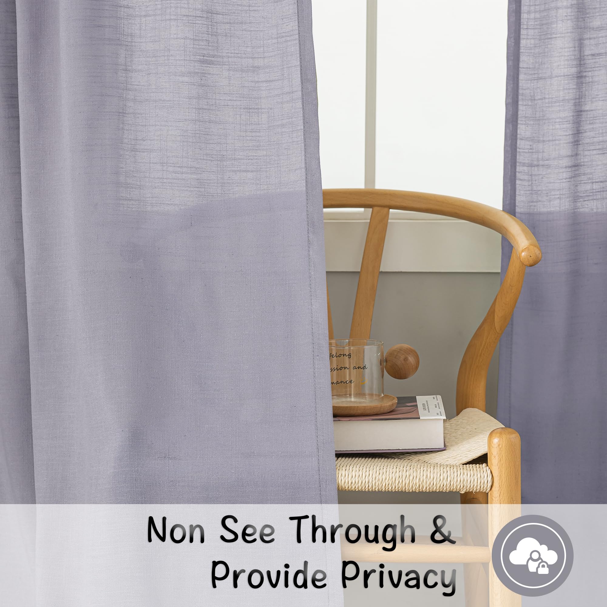 Lavender Linen Back Tab Curtains 72 Inches Long 2 Panels Set For Guest Room - Modern Country Rod Pocket Semi Sheer Privacy Drapes Hooks Light Filtering Playroom Curtains 52 X 72 Inch Lilac