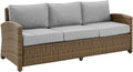 Crosley Furniture Bradenton Wicker Outdoor Sofa, 3-Person Patio Couch for Porch, Deck, Backyard, Brown with Gray Cushions