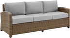 Crosley Furniture Bradenton Wicker Outdoor Sofa, 3-Person Patio Couch for Porch, Deck, Backyard, Brown with Gray Cushions
