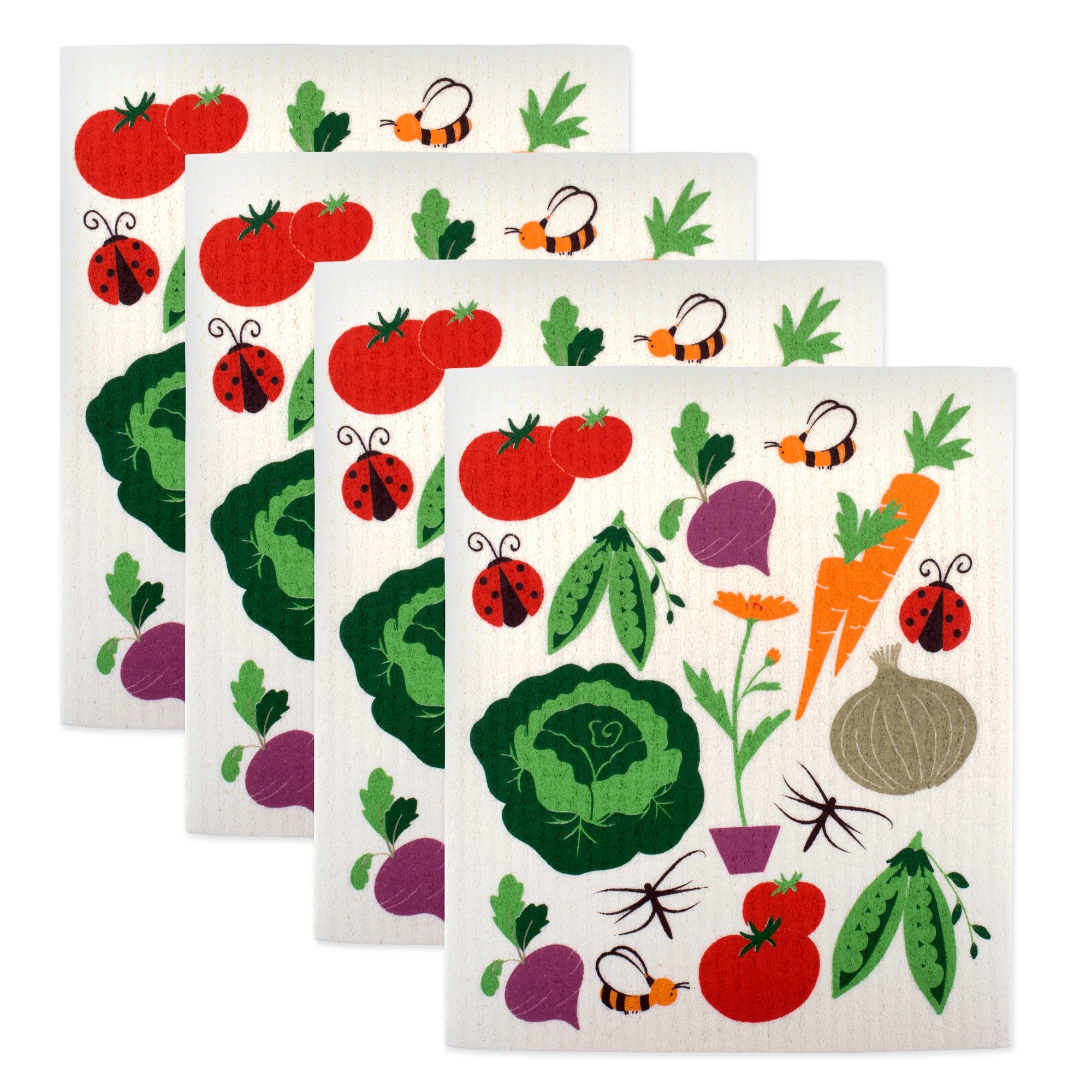 DII Swedish Dishcloth Cleaning Collection, 7.75 x 6.75, Veggies, 4 Piece