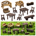 11Pieces Fairy Garden Furniture Ornaments Miniature Table And Chairs Set Village Micro Resin Bench Chair Kit For Dollhouse Acces