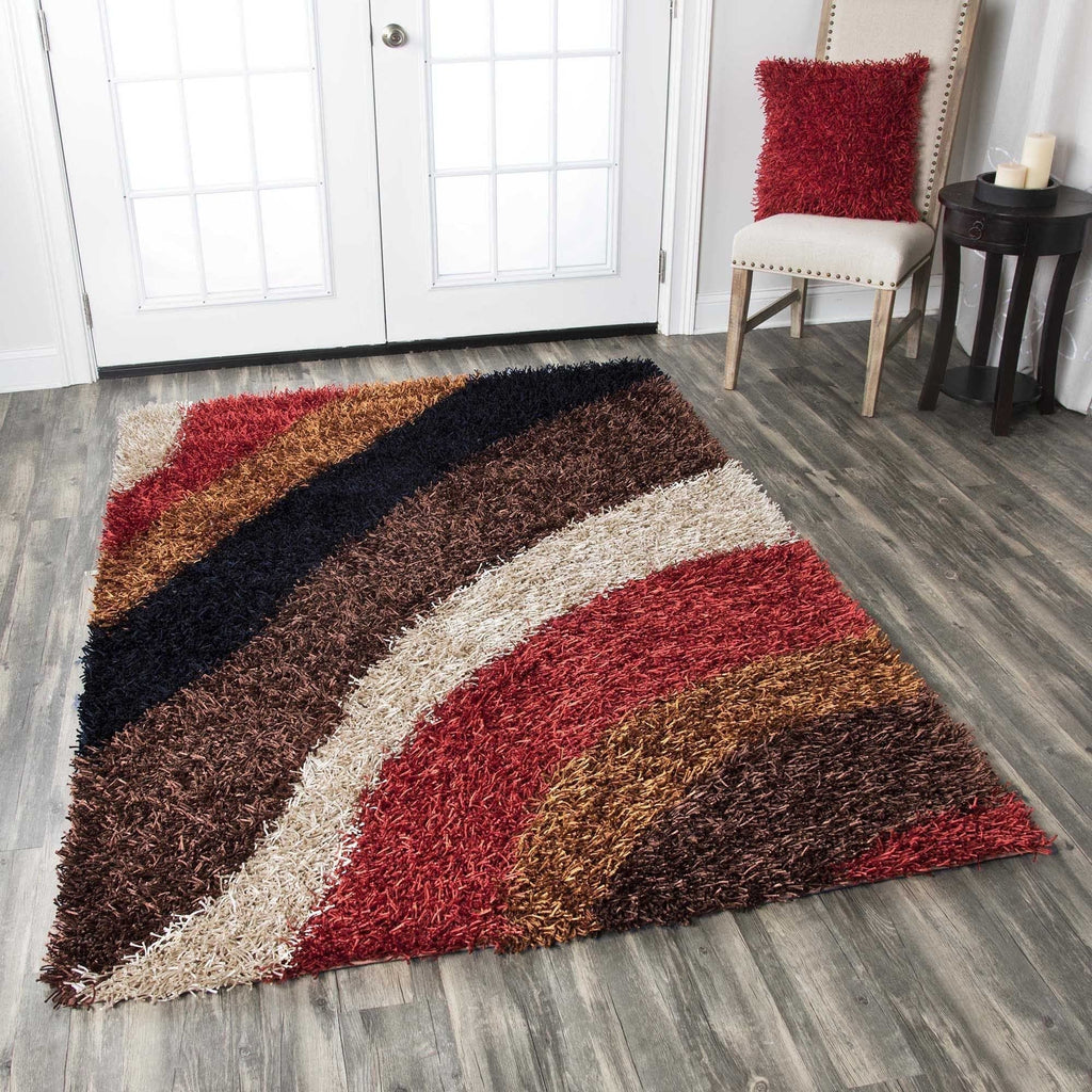 Rizzy Home | Km2322 | Kempton Collection | Polyester Area Rug | 8' X 10' | Multi/Red/Brown/Khaki/Camel/Black Stripe