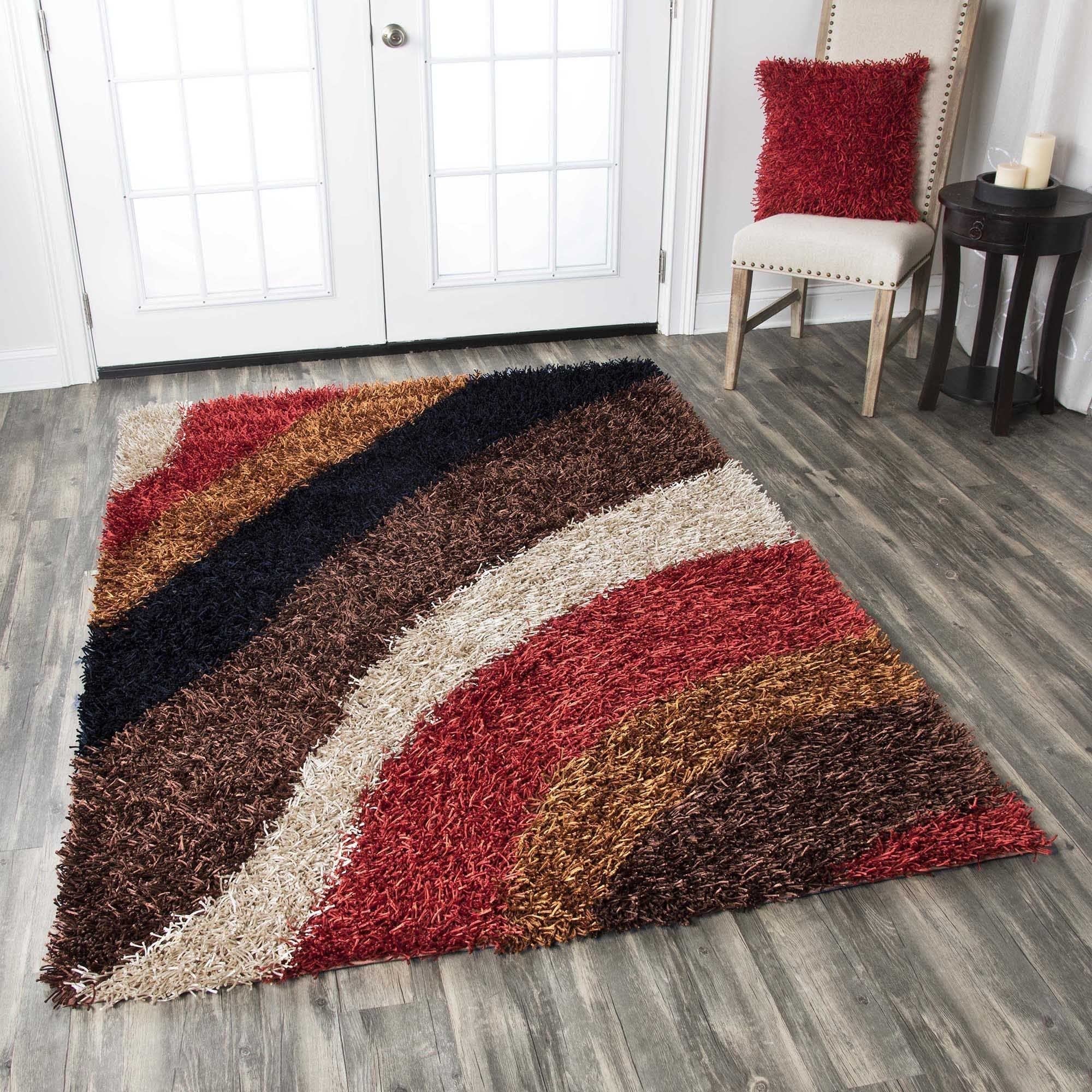 Rizzy Home | Km2322 | Kempton Collection | Polyester Area Rug | 8' X 10' | Multi/Red/Brown/Khaki/Camel/Black Stripe