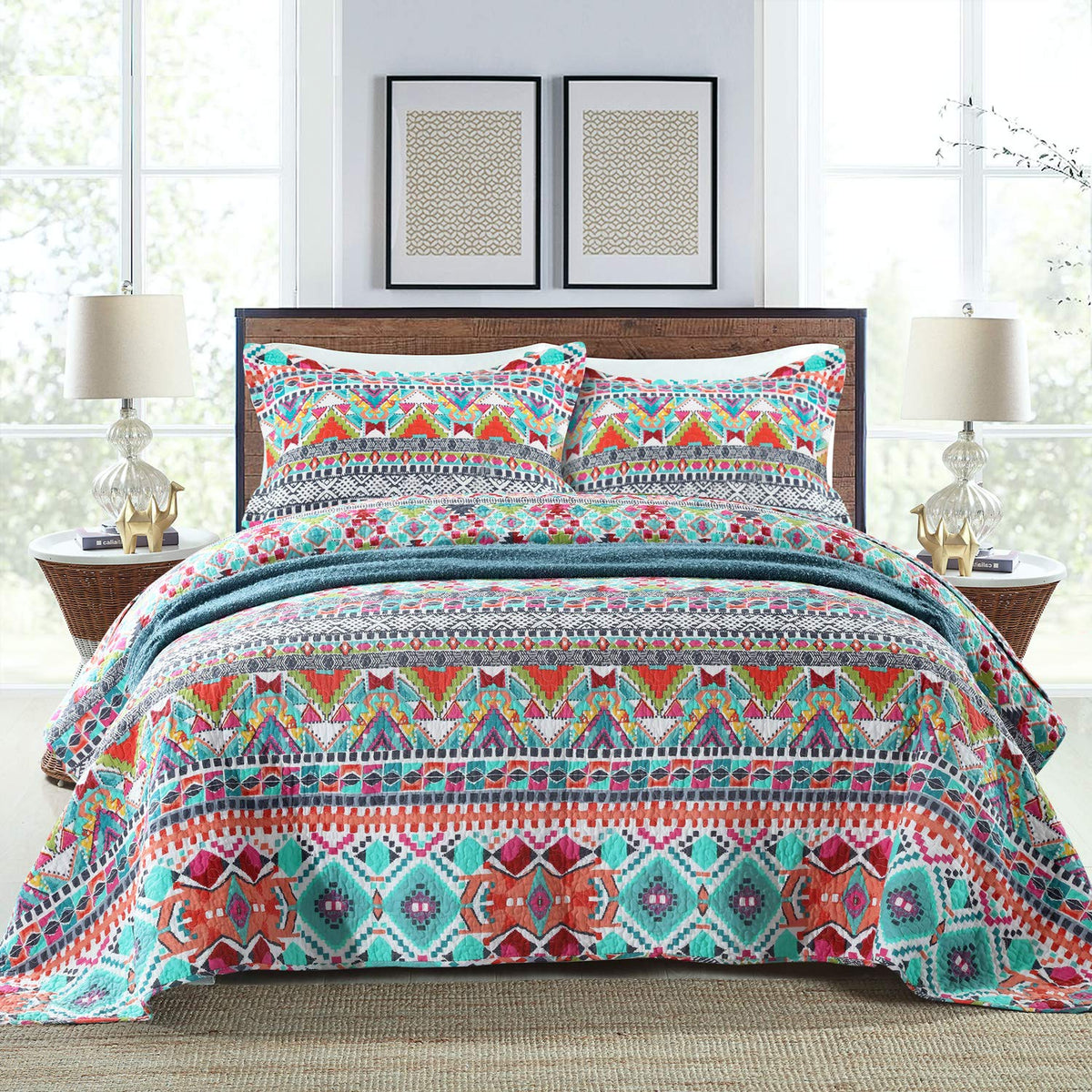 Newlake Cotton Bedspread Quilt Sets-Reversible Patchwork Coverlet Set,Boundless Universe Pattern,King Size
