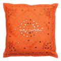 Stylo Culture Ethnic Mirrored Cushion Cover 24X24 Orange Embroidered Cotton Square Decorative Cushion Covers Single Piece