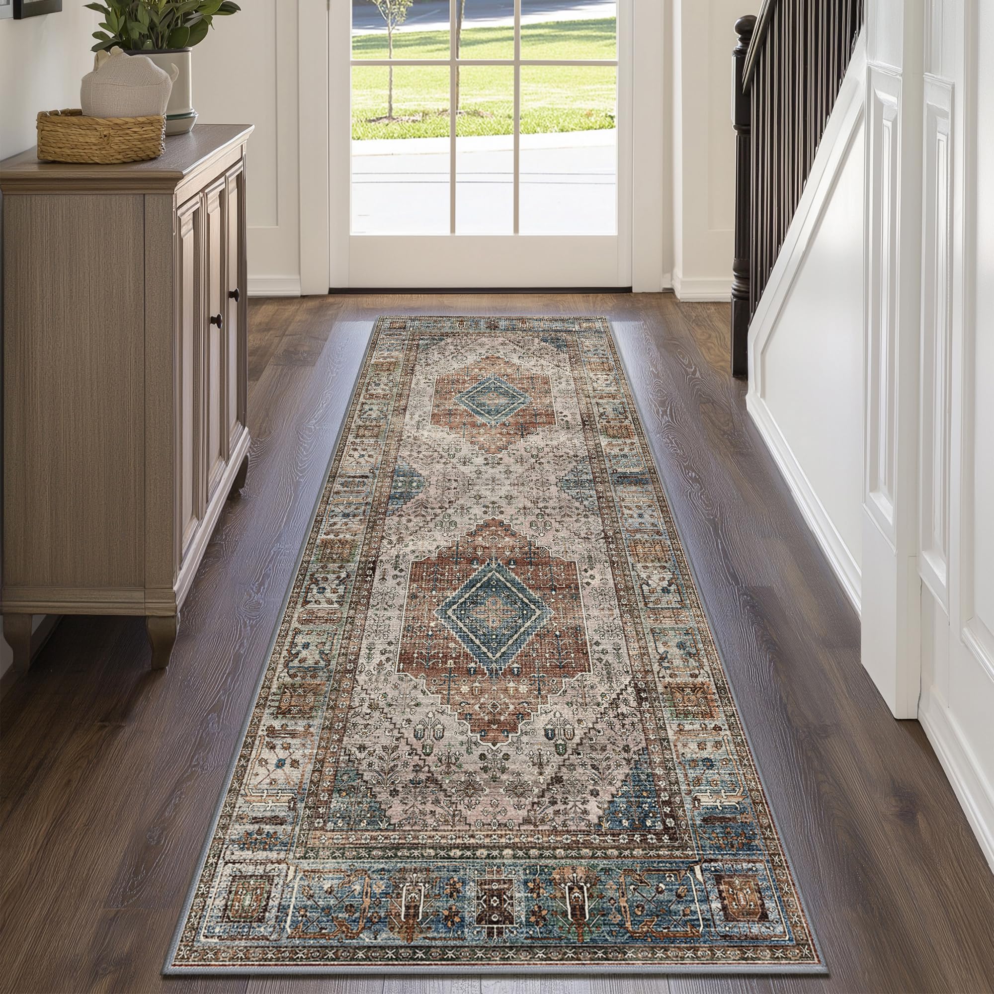 GENIMO Runner Rug 2x10 Non Slip Hallway Runner Rugs, Machine Washable Low Pile Lightweight Mat for Living Room, Entryway, Bedroo