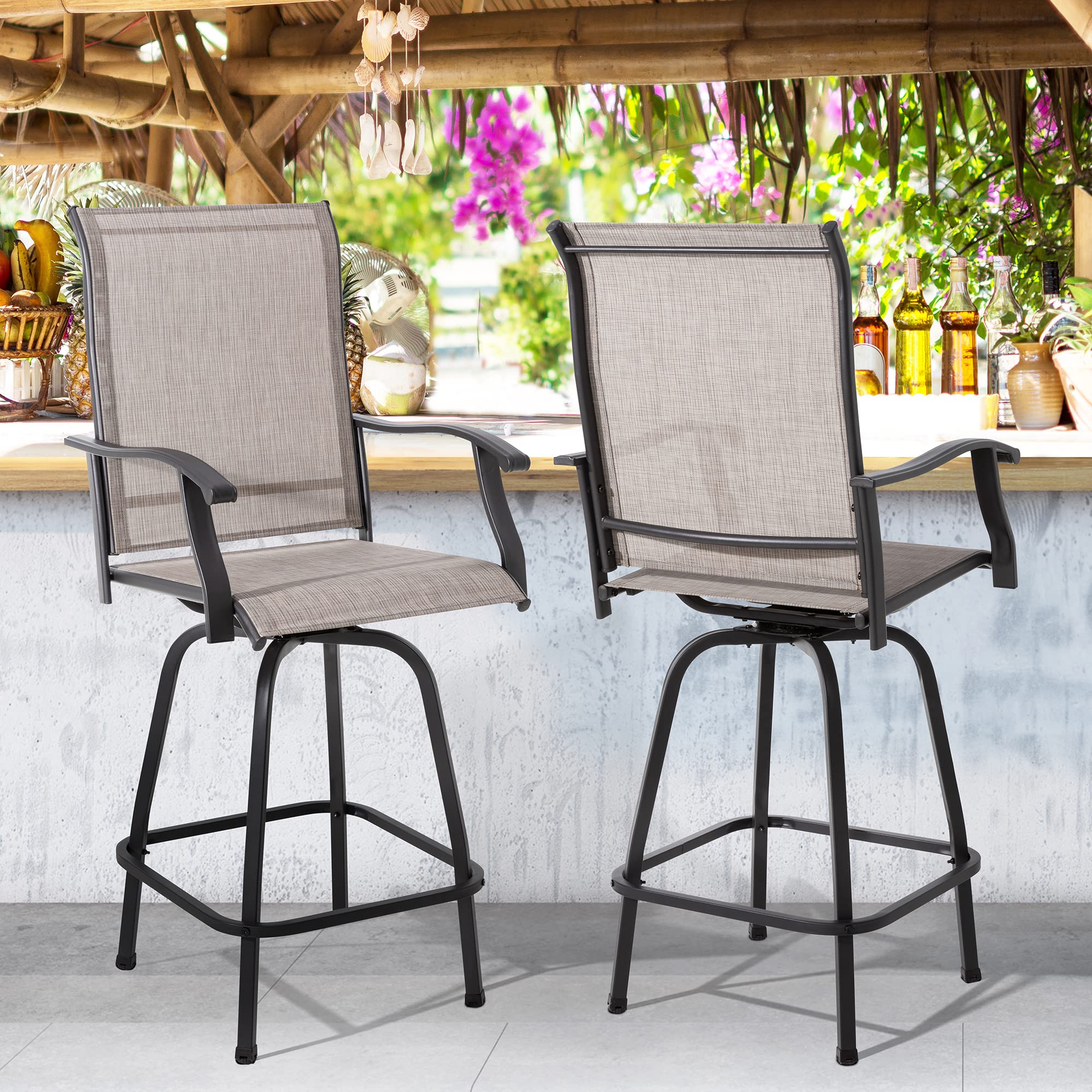 Shintenchi 2 Piece Patio Swivel Bar Stools, Outdoor Height Bar Patio Stools& Bar Chairs Set of 2 with High Back, All-Weather Tex