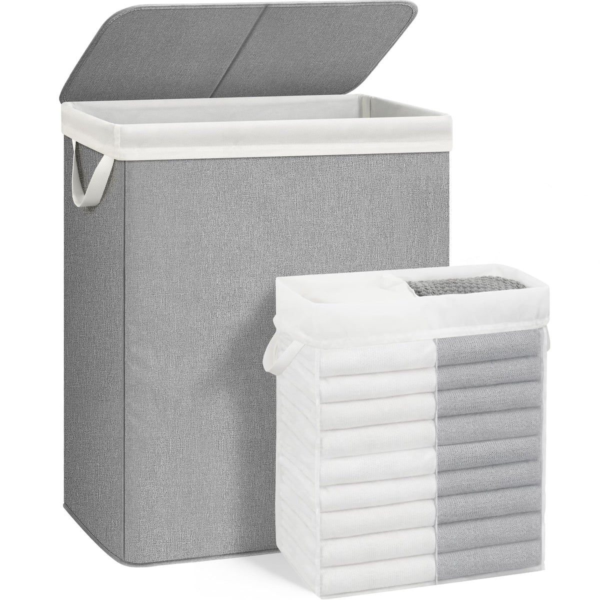 STORAGE MANIAC Double Laundry Hamper with Lid, 140L Tall Metal Frame Laundry Baskets with Removeable Bag, Large Clothes Hamper w
