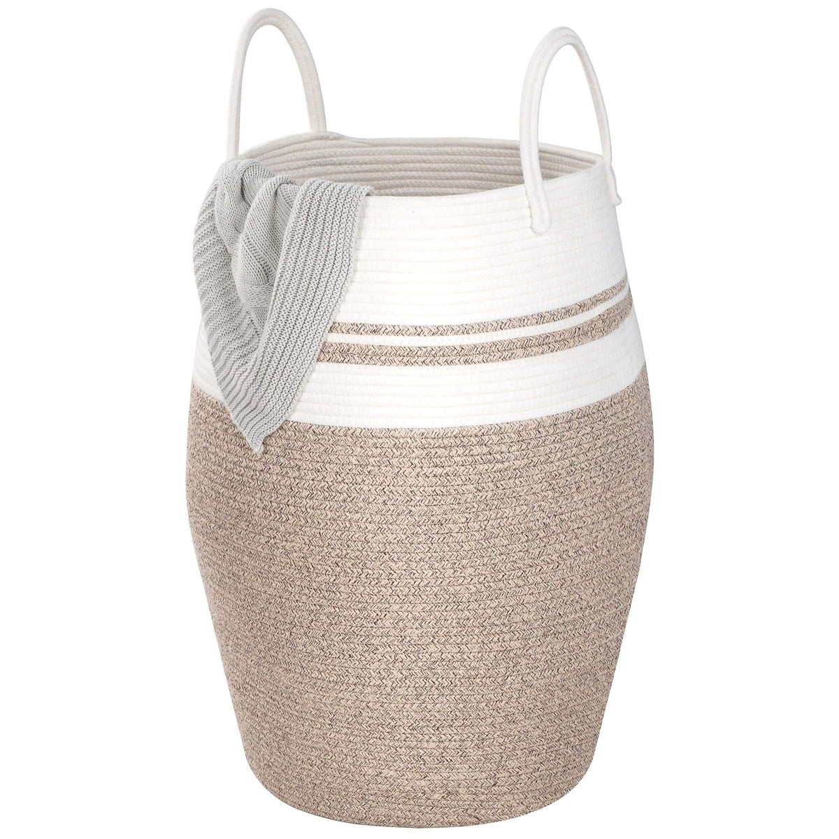 Mintwood Design Extra Large 25.6 Inches High Decorative Woven Cotton Rope Basket, Tall Laundry Hamper With Handles, Blanket Basket Living Room, Storage Baskets For Toys, Throws, Pillow, Towel, Brown