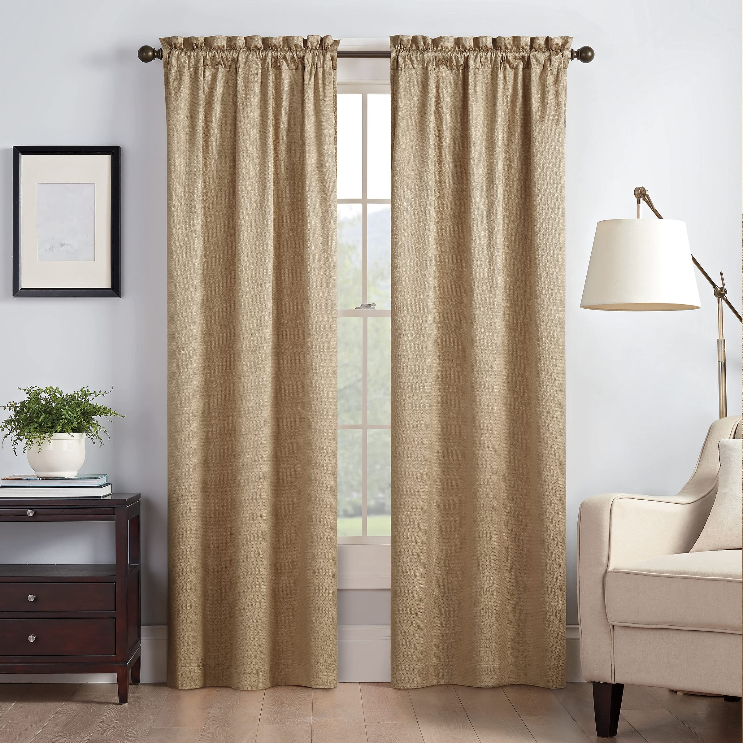 Eclipse Canova Thermal Insulated Single Panel Rod Pocket Darkening Curtains For Living Room, 42 In X 84 In, Gold