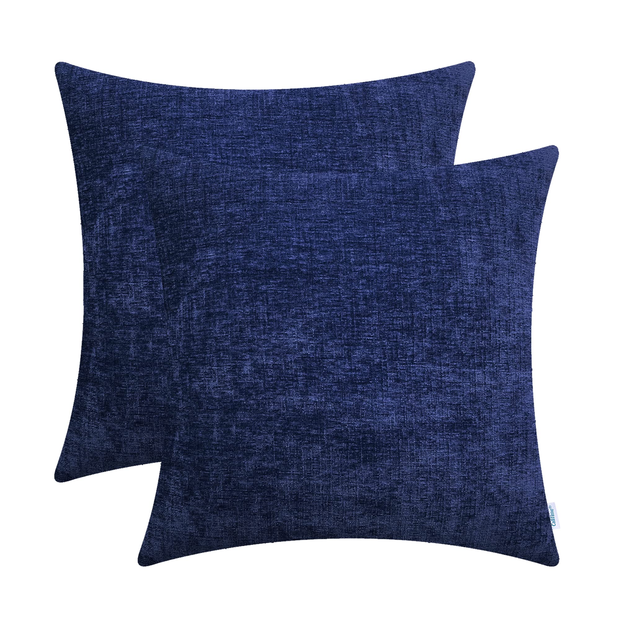 Calitime Pack Of 2 Cozy Throw Pillow Covers Cases For Couch Sofa Home Decoration Solid Dyed Soft Chenille 20 X 20 Inches Navy Bl