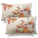 Dfxsz Fall Pillow Covers 12X20 Inch Set Of 2 Orange White Pumpkin Fallen Leaves Decorative Outdoor Throw Pillow Covers Autumn Thanksgiving Farmhouse Decoration For Home Couch Th27-A12