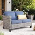 Ovios Patio Sofa All Weather Outdoor Furniture Loveseat Couch High Back Wicker Rattan Loveseat Couch For Yard Backyard Porch (De