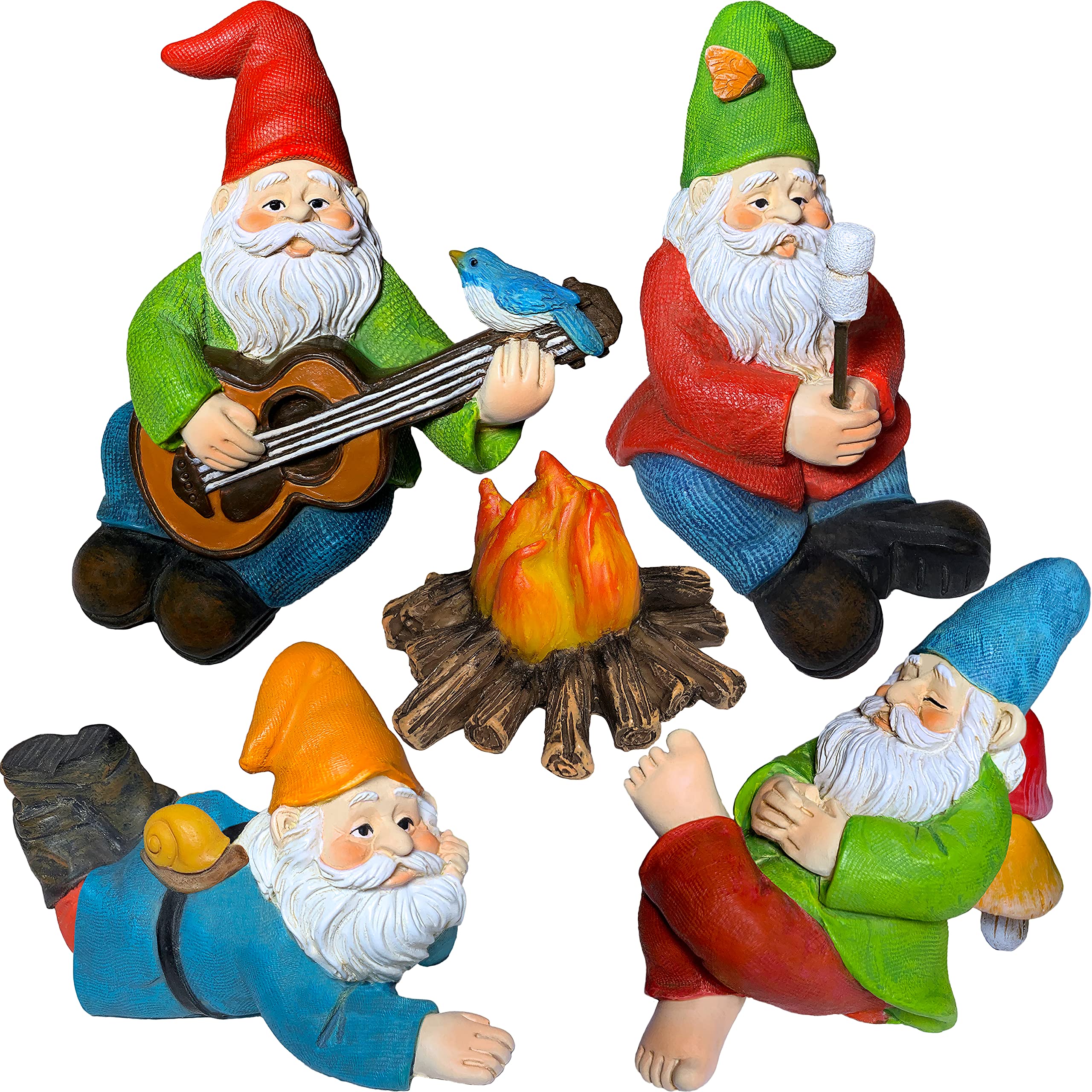 Mood Lab Miniature Garden Gnomes - Camping Gnome Kit Of 5 Pcs - Figurines & Accessories Set - Outdoor Or House Decor