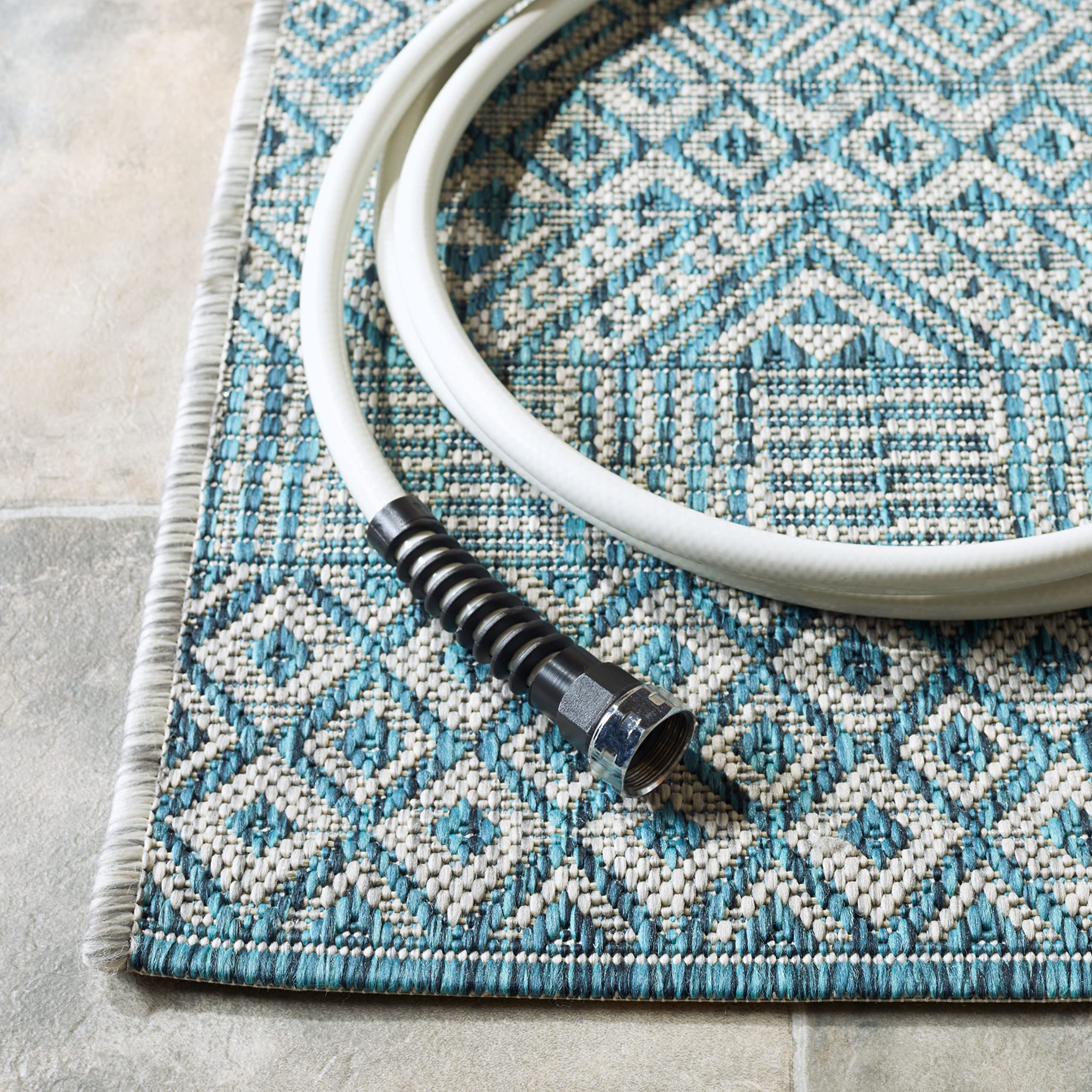 Safavieh Courtyard Collection 4' X 5'7' Grey/Aqua Cy8235 Indoor/ Outside Waterproof Easy Cleansingpatio Backyard Mudroom Area Mat