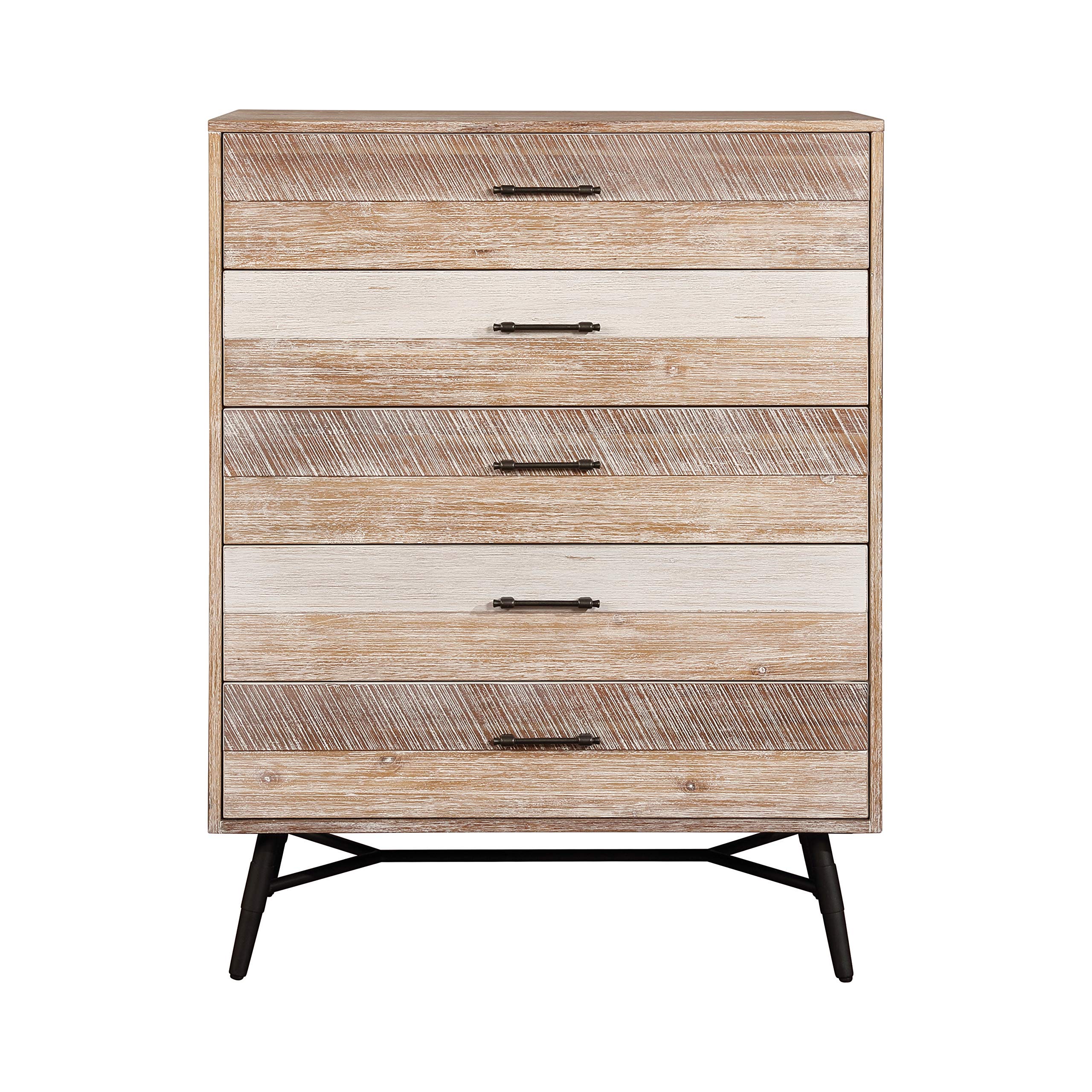 Marlow 5-Drawer Farmhouse Wood Chest in Brown Finish