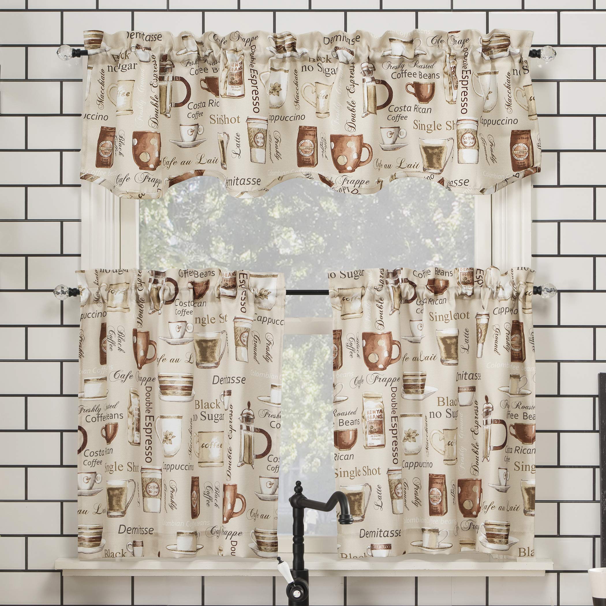 No. 918 Bristol Coffee Shop Semi-Sheer Rod Pocket Kitchen Curtain Valance And Tiers Set, 54' X 36', Ivory Off-White