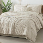 Litanika Grayish Teal Queen Size Comforter Set With Sheets - 7 Pieces Bed In A Bag Queen Boho Tufted Complete Beddding Sets With