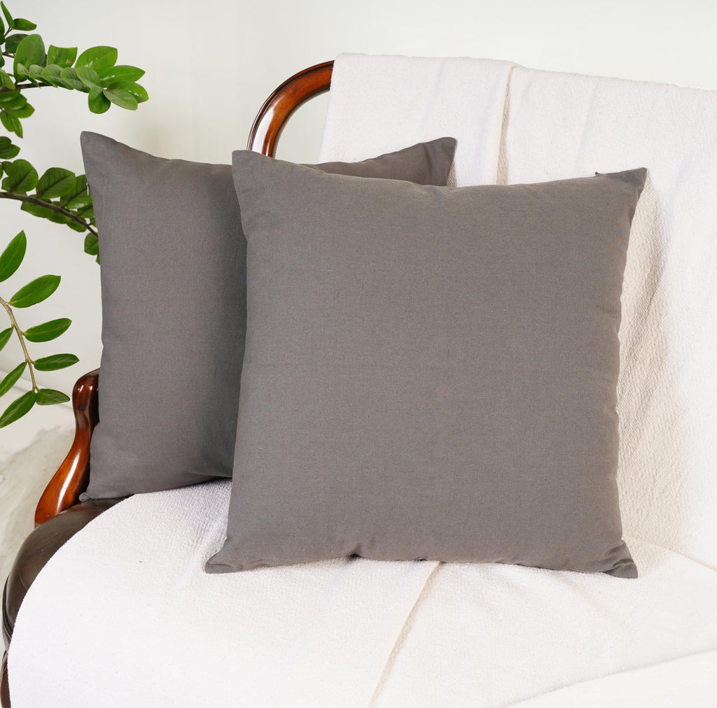 Rely+ Cotton Throw Pillow Covers 18X18 Inchs Set Of 2 Gray Charcoal Decorative Zippered Cases For Couch Bedroom Sofa Farmhouse L