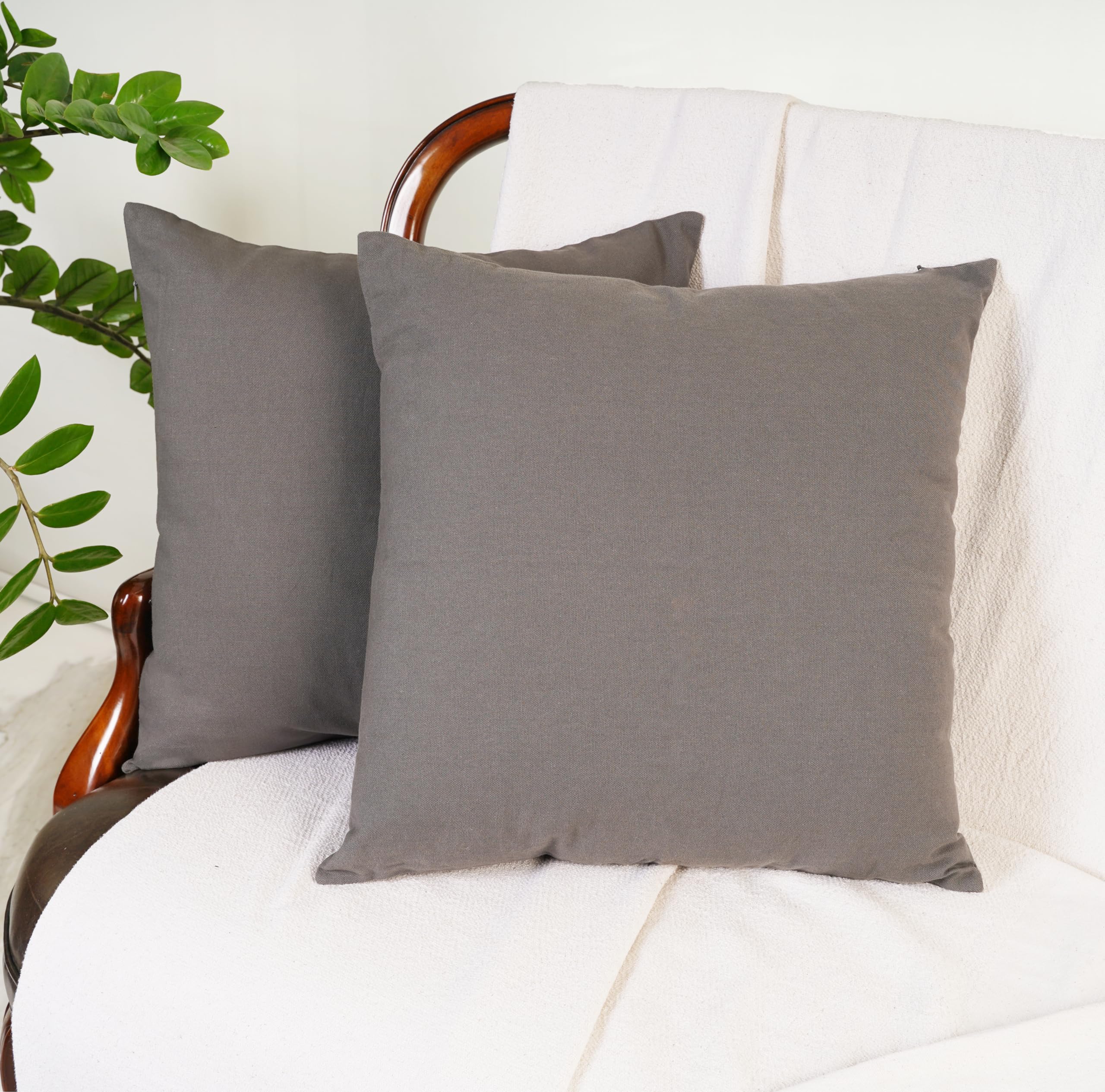 Rely+ Cotton Throw Pillow Covers 18X18 Inchs Set Of 2 Gray Charcoal Decorative Zippered Cases For Couch Bedroom Sofa Farmhouse L