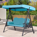 Purple Leaf 3-Seat Outdoor Patio Porch Swing With Adjustable Tilt Canopy, Cushions And Pillow Included, Turquoise Blue