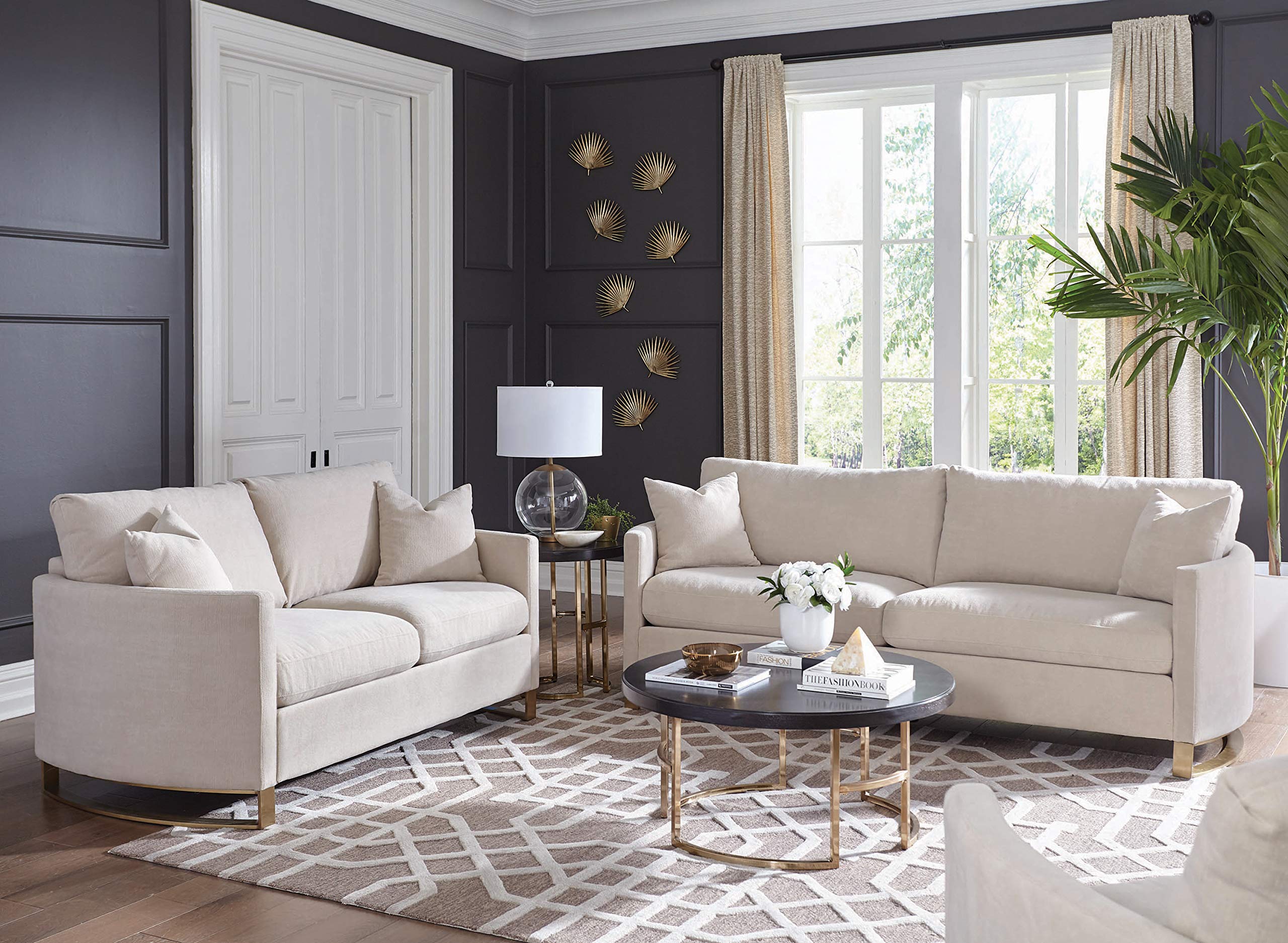 Coaster Home Furnishings Corliss 2-Piece Arched Arms Living Room Set Beige and Rose Brass