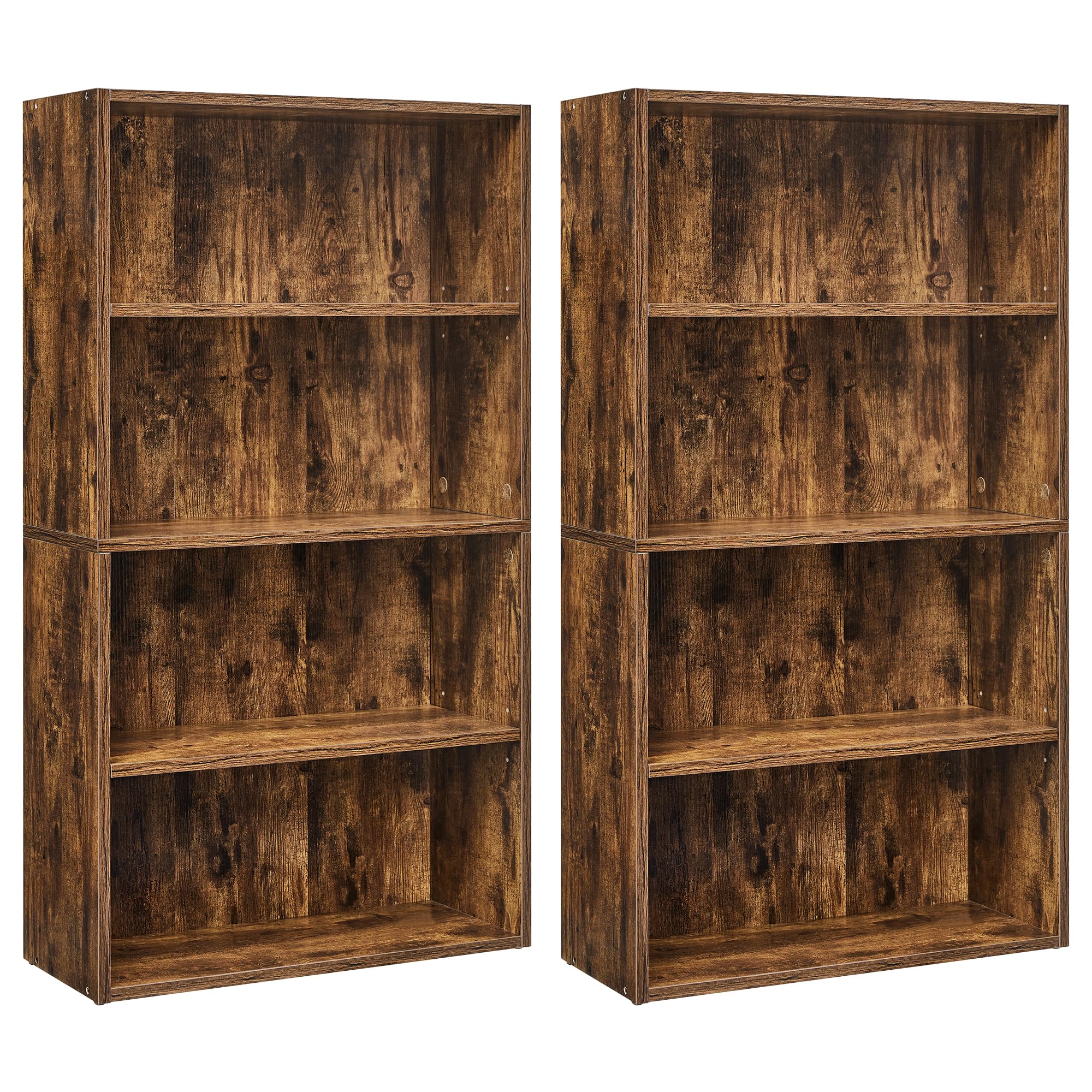 VASAGLE Set of 2 Bookshelves, 23.6 Inches Wide, 4-Tier Open Bookcases with Adjustable Storage Shelves, Floor Standing Units, Rus