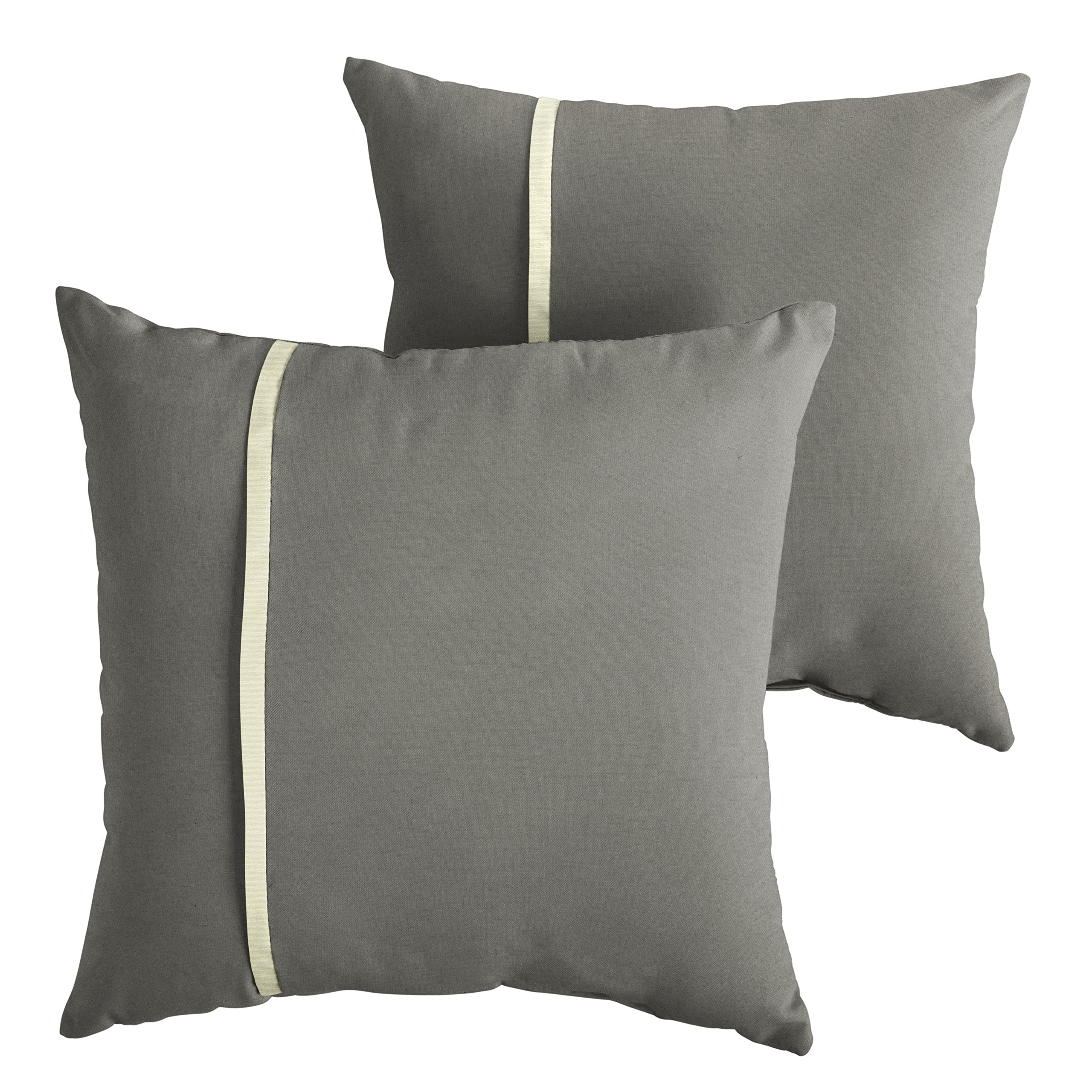 Sorra Home X Sunbrella Indoor Outdoor Sunbrella Square Pillows, Set Of 2, 16 X 16, Canvas Charcoal Grey & Canvas Natural Ivory