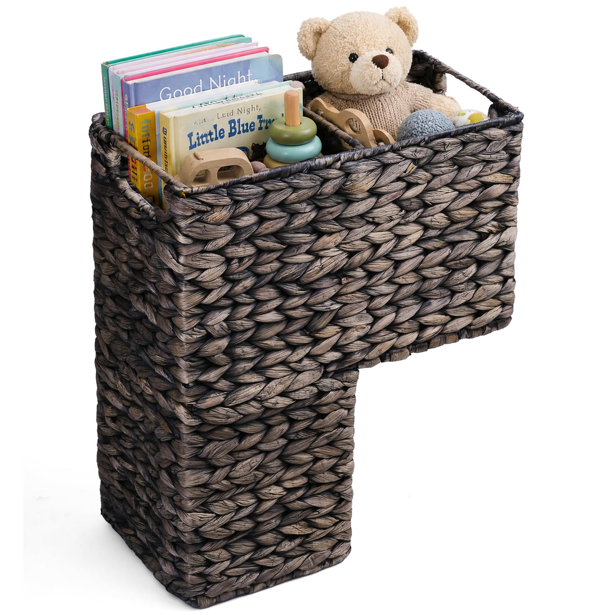 Stair Step Basket with Handles, Woven Water Hyacinth Staircase Storage Organizer, SpaceSaving Design, Perfect Fit for Standard 