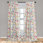 Ambesonne Watercolor Curtains, Floral Patterned Illustration Leaves And Wildflowers Abstract Botanical, Window Treatments 2 Pane