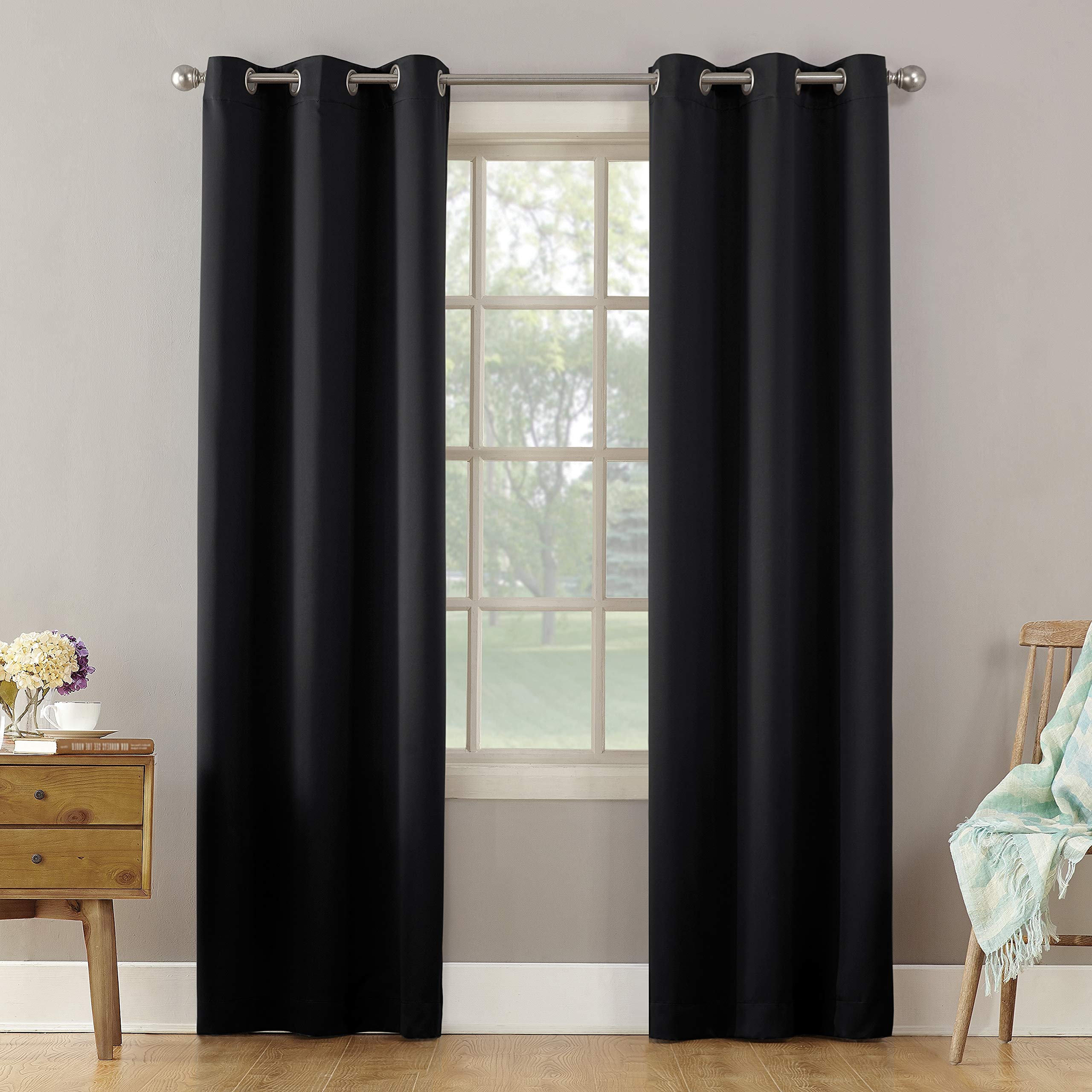 Sun Zero Becca Energy Efficient Grommet Curtain Panel, 40' X 63', Black