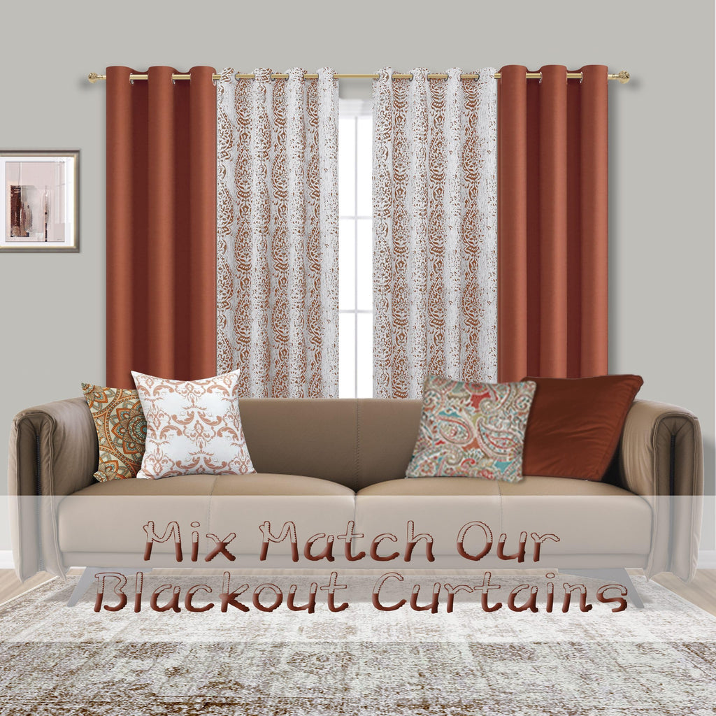 Mrs.Naturall Short Curtains For Bedroom Windows,Boho Blackout Cafe Kitchen Curtains 45 Inch Length,Burnt Orange