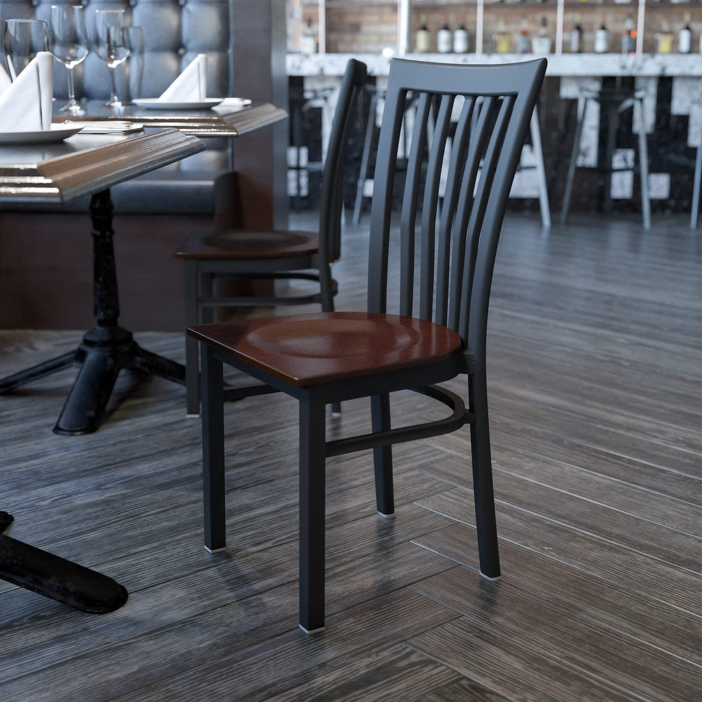 Flash Furniture Hercules Series Black School House Back Metal Restaurant Chair - Walnut Wood Seat
