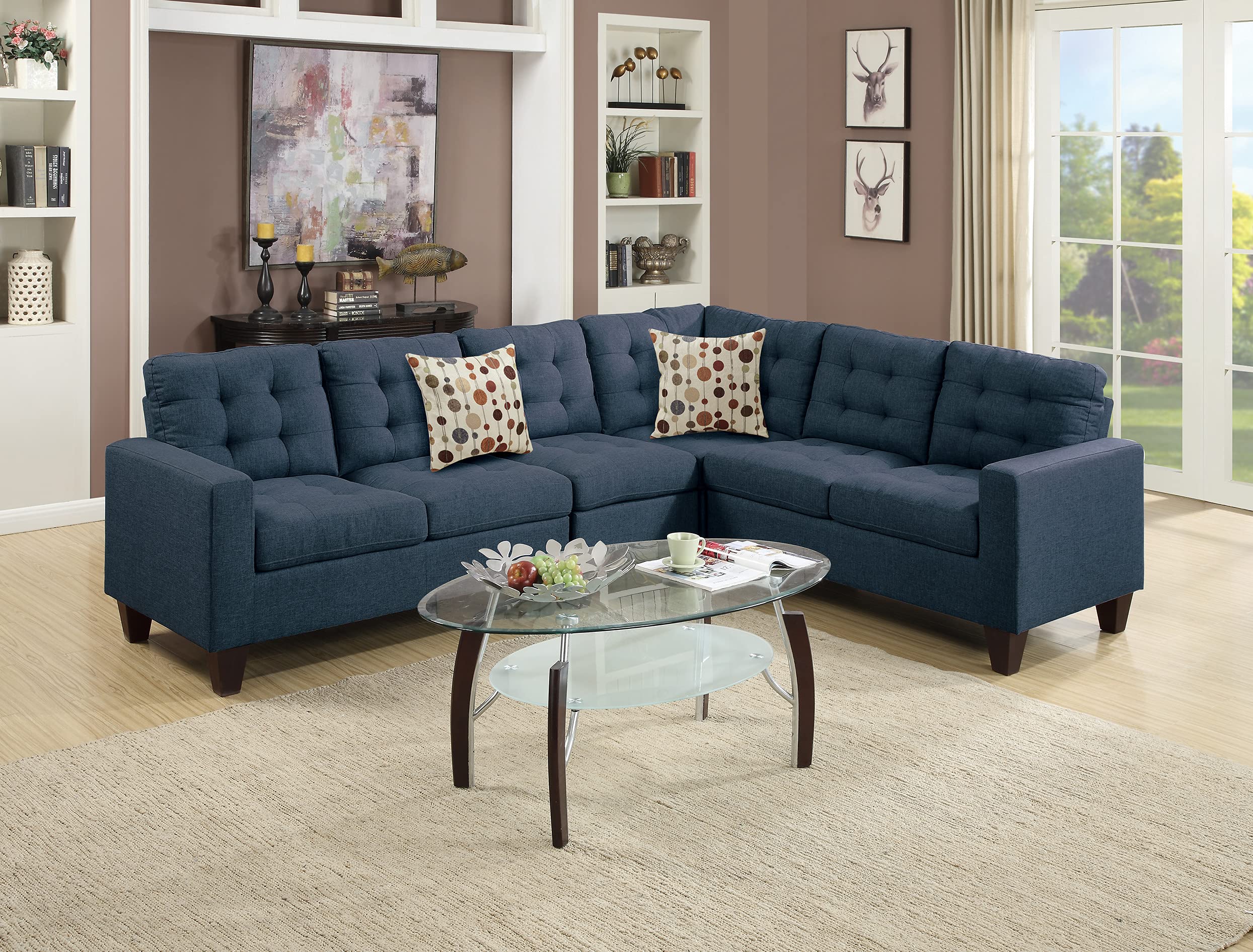 simple relax 4 Piece Linen-Like Fabric Modular Sectional Sofa, Navy