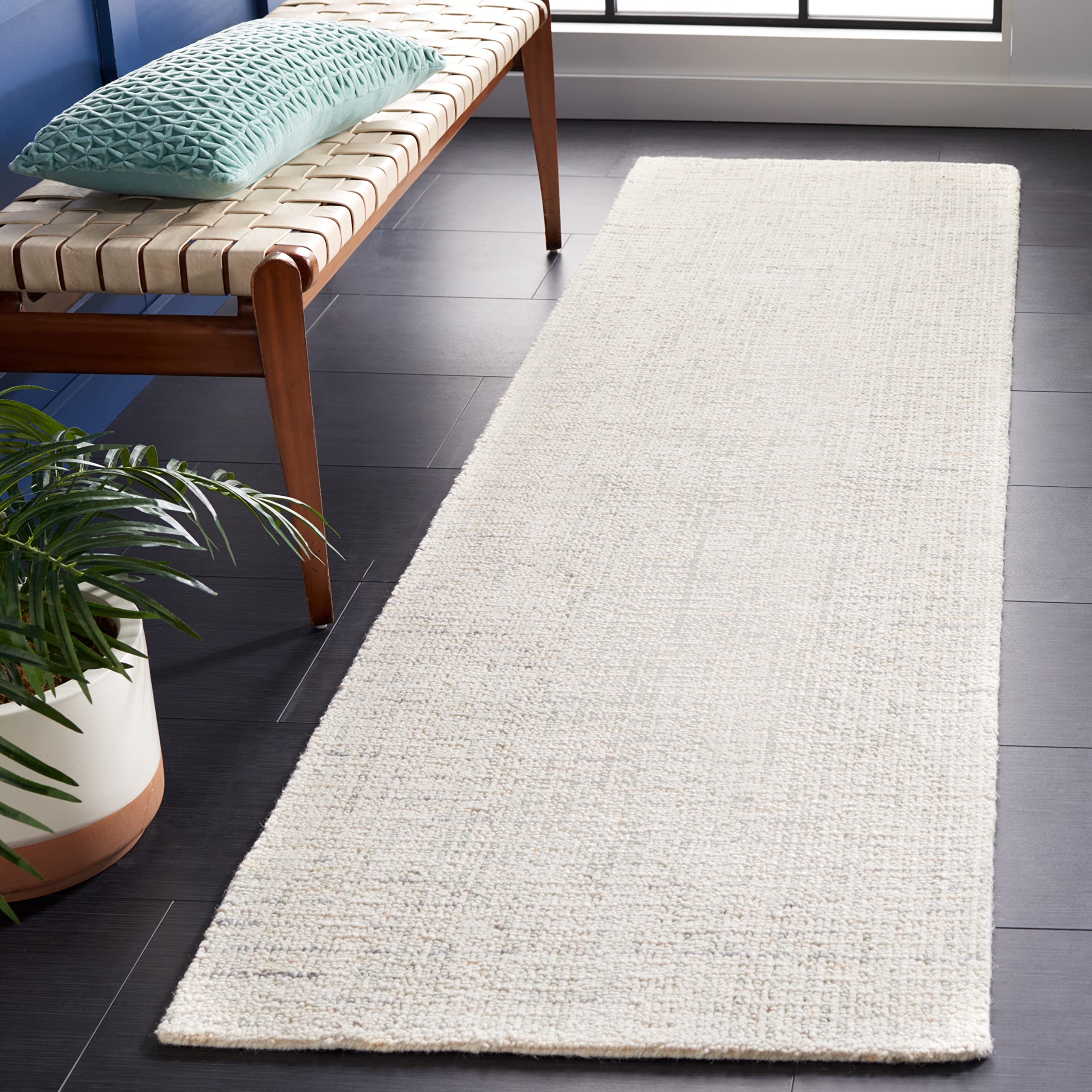 SAFAVIEH Abstract Collection Area Rug - 9' x 12', Ivory & Light Grey, Handmade Wool, Ideal for High Traffic Areas in Living Room