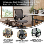 Flash Furniture Kale Mid-Back Swivel Office Chair with Height Adjustable Foot Ring and Lumbar Support, Mesh Executive Chair with Armrests, Dark Gray