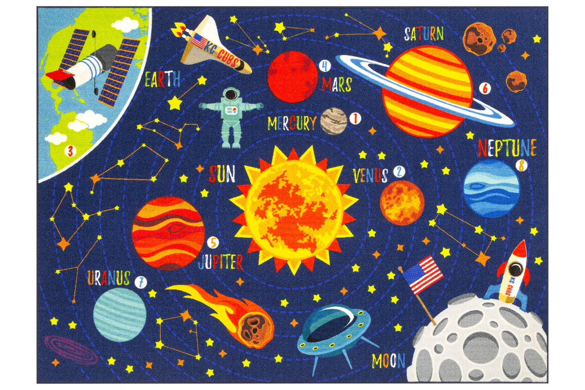 Kc Cubs Playtime Collection Space Safari Road Map Educational Learning & Game Area Rug Carpet For Kids And Children Bedrooms And