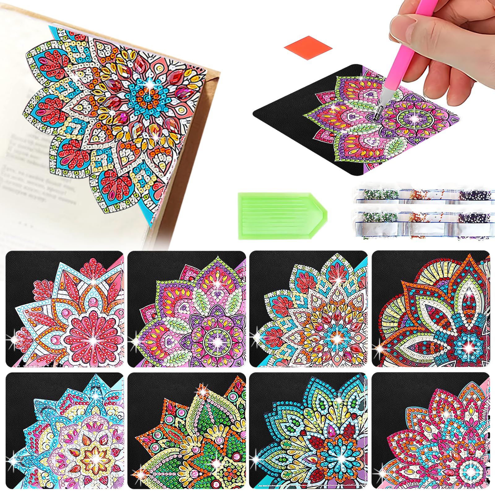 8 Pcs Diamond Art Bookmarks Kit For Adult, Diy Diamond Paint Corner Book Makers Set, Small Diamond Art Kits For Kids, Paint By A