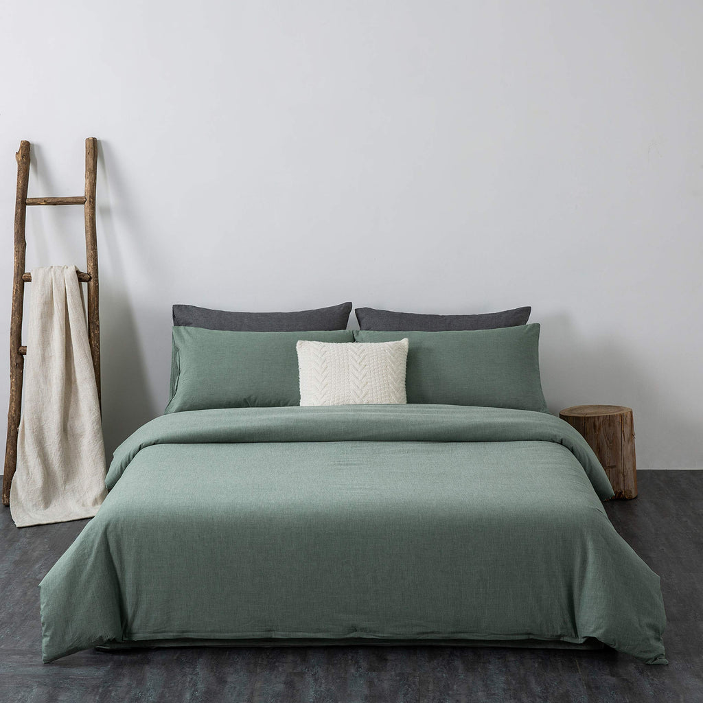 F.Y.Dreams 100% Washed Cotton Duvet Cover For Weighted Blanket 48X72 Inches With 8 Ties, Zipper On Long Side/Grass Green/Just Du