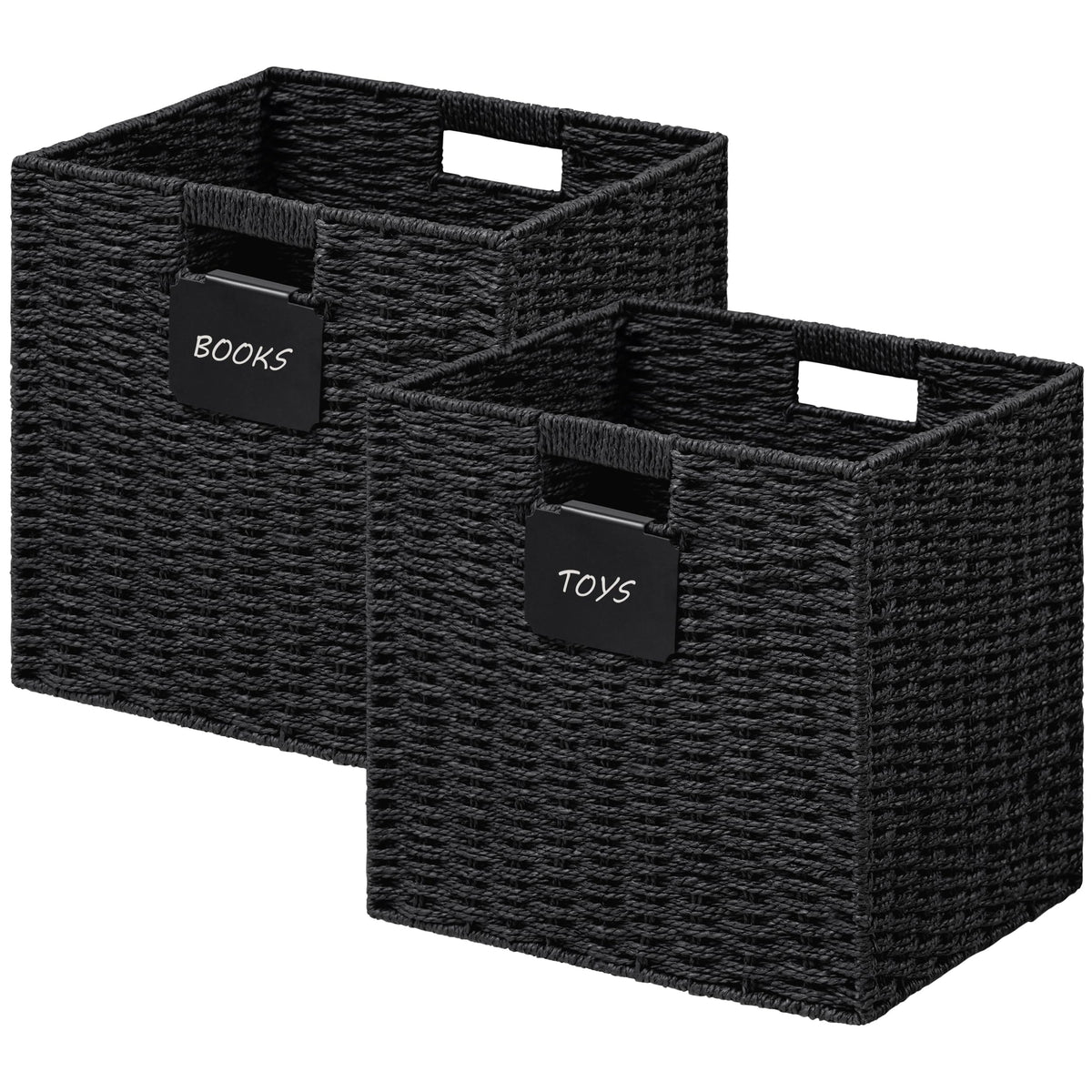 UBBCARE 2 Pack Wicker Basket, 1212 Storage Cubes with Label, Foldable Cube Storage Bin with Handle, Square Storage Basket for 