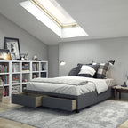 Boyd Sleep Modena Uplift Upholstered Platform Bed Frame Mattress Foundation, Dual Front Storage Drawers, and Strong Wood Slat Supports: Linen, Charcoal, Full
