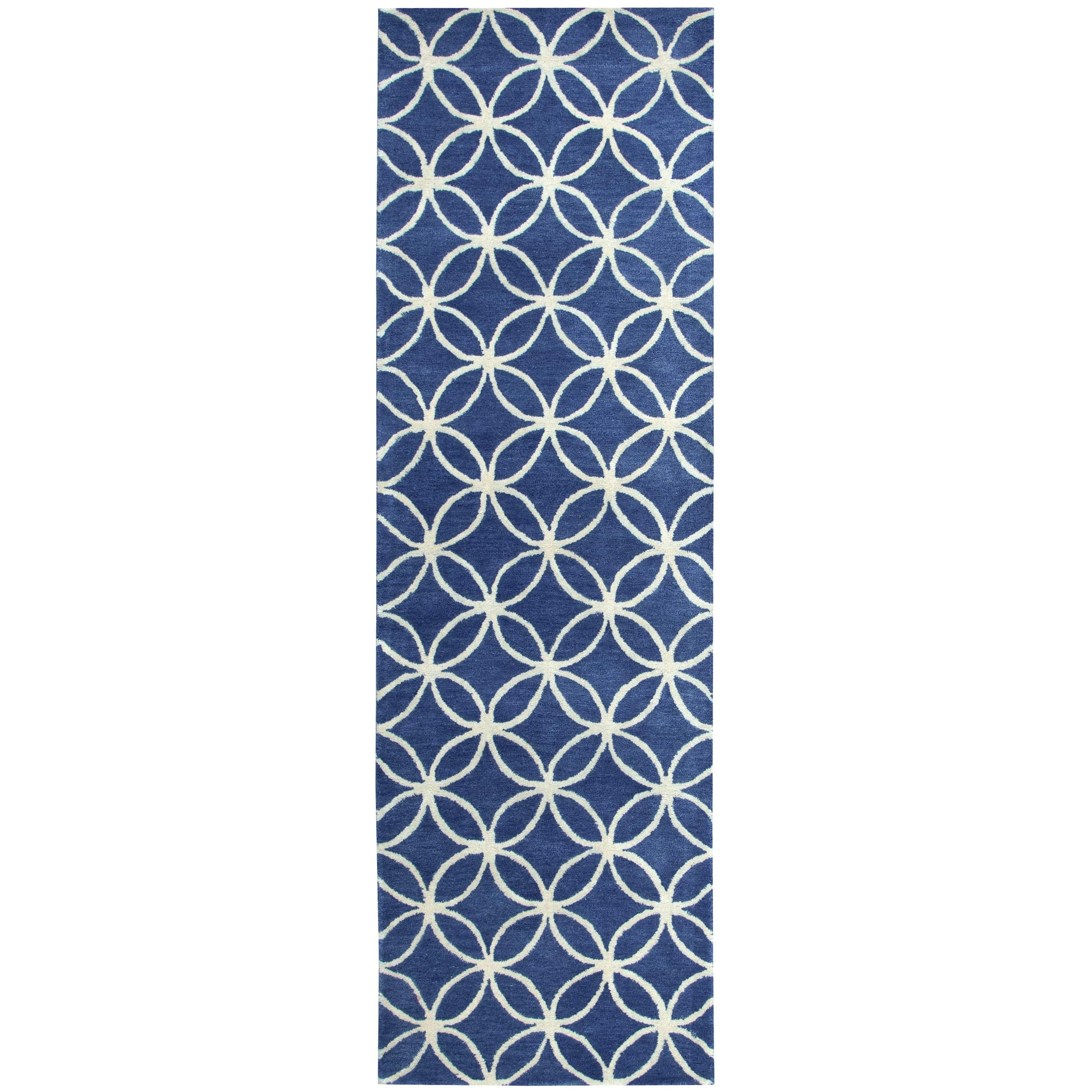 Rizzy Home Alora Decor Holland 2'6" X 8' Geometric Blue/Ivory Hand-Tufted Area Rug