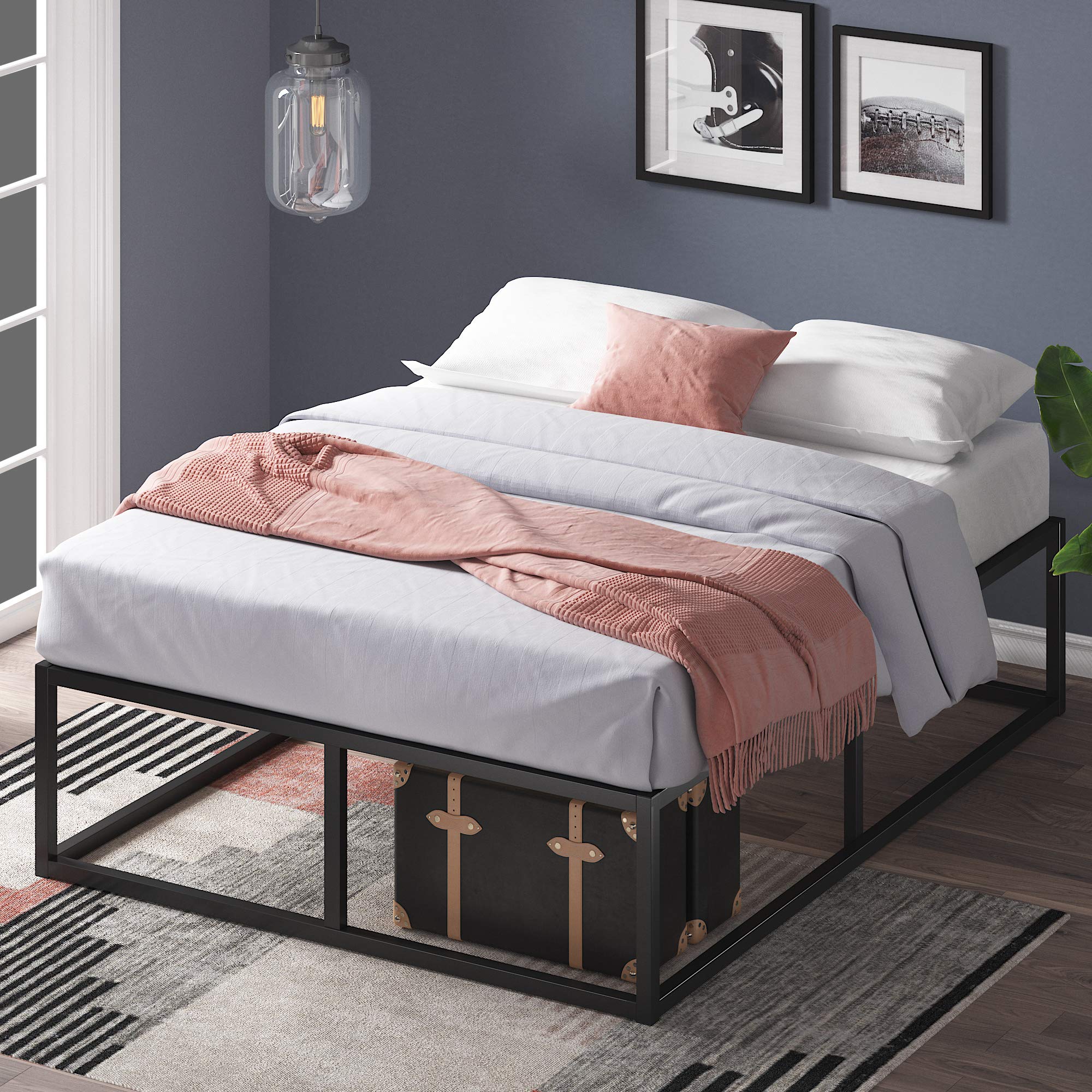 ZINUS Joseph 14 Metal Platforma Bed Frame, Mattress Foundation, Wood Slat Support, No Box Spring Needed, Sturdy Steel Structure,
