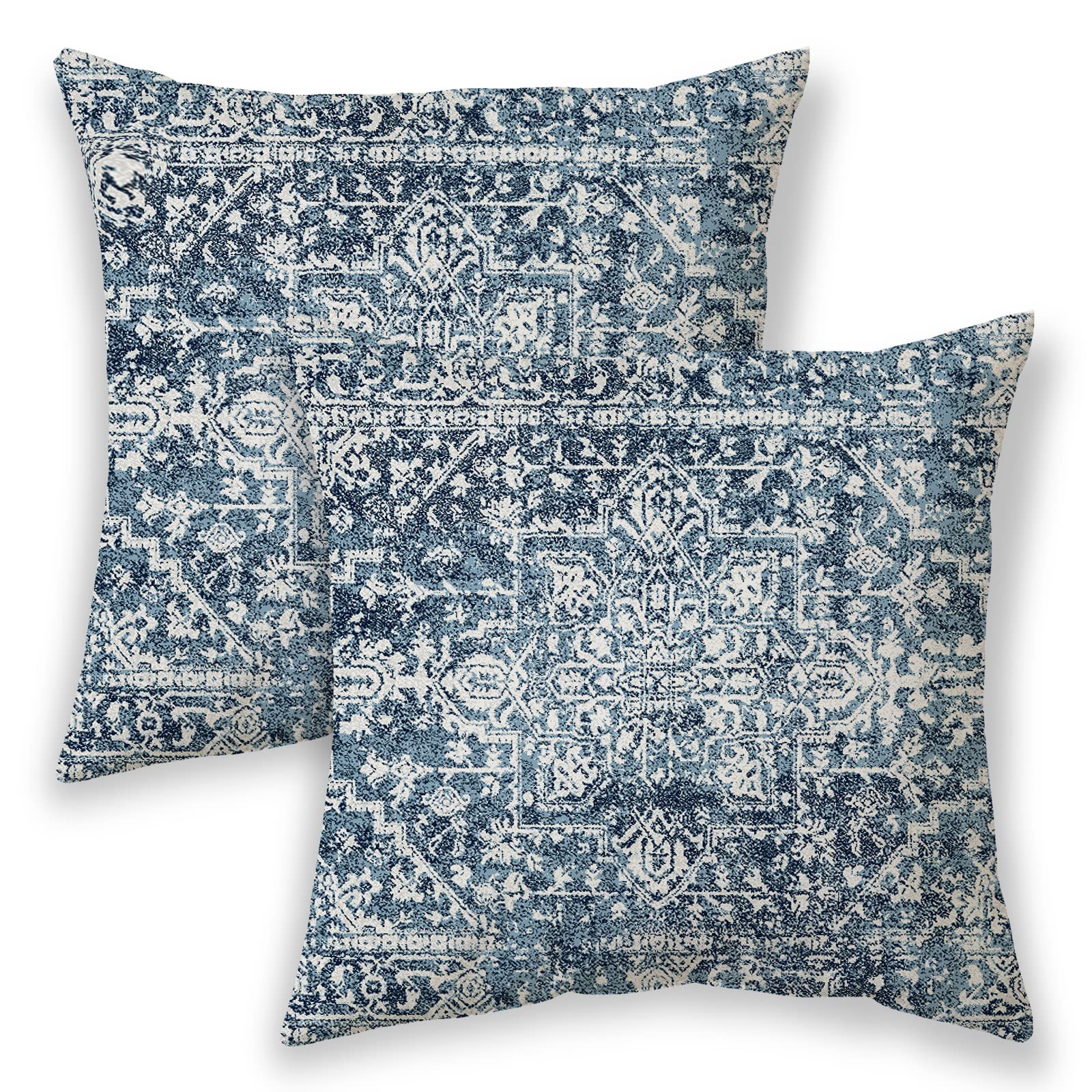 Betginy Boho Pillow Covers 16X16,Navy Blue Ethnic Design Outdoor Decorative Throw Pillows For Couch, Carpet Pattern Decor Cushio