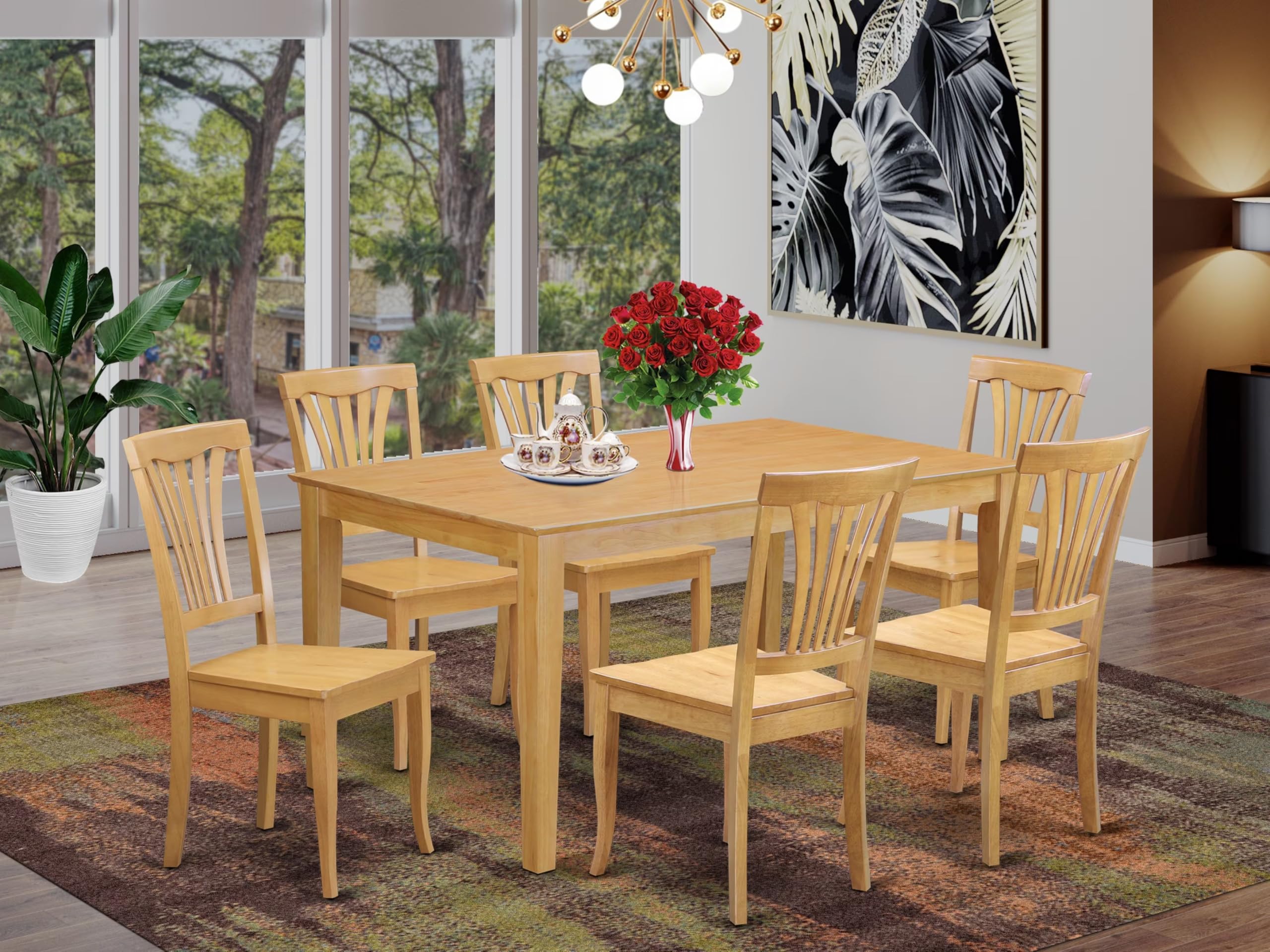 East West Furniture CAAV7-OAK-W 7 Piece Modern Dining Table Set - Thumbnail 2