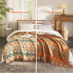 Boho Throw Blanket For Bed 80   X90   , 100% Cotton Woven Blanket For Couch Sofa, Ultra Soft 4-Layer Muslin Quilt With Diamond P