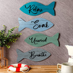 4 Pcs Beach Bathroom Decor Wooden Fish Wall Decor Coastal Bathroom Decor Wall Art Sign Relax Soak Unwind Coastal Wall Decor Fish